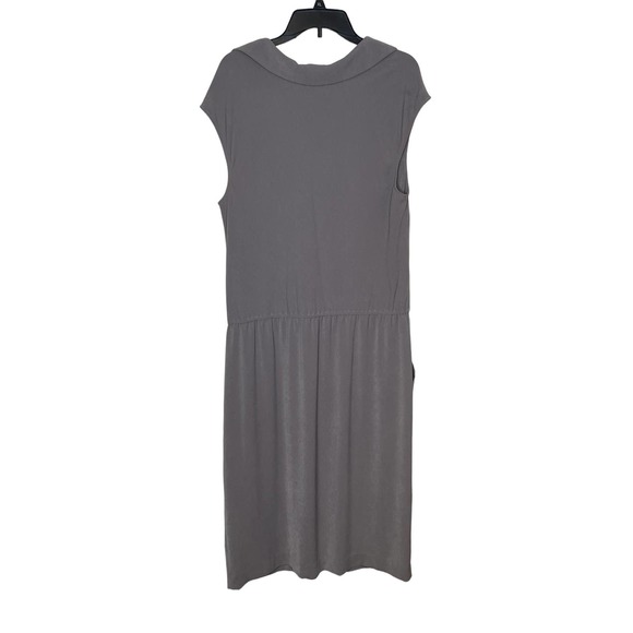 St.John Midi Sheath Dress Cowl Neck Women Size 12 Cap Sleeve Cinch Waist Gray - Picture 7 of 8